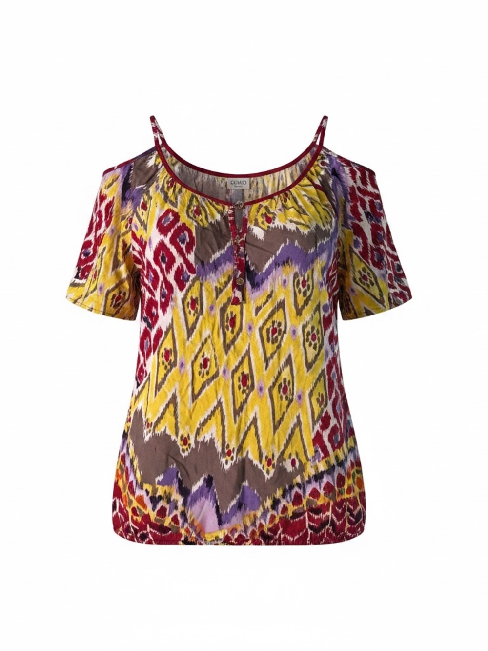 Cato Yellow Multi Ikat Cold-Shoulder Blouse
